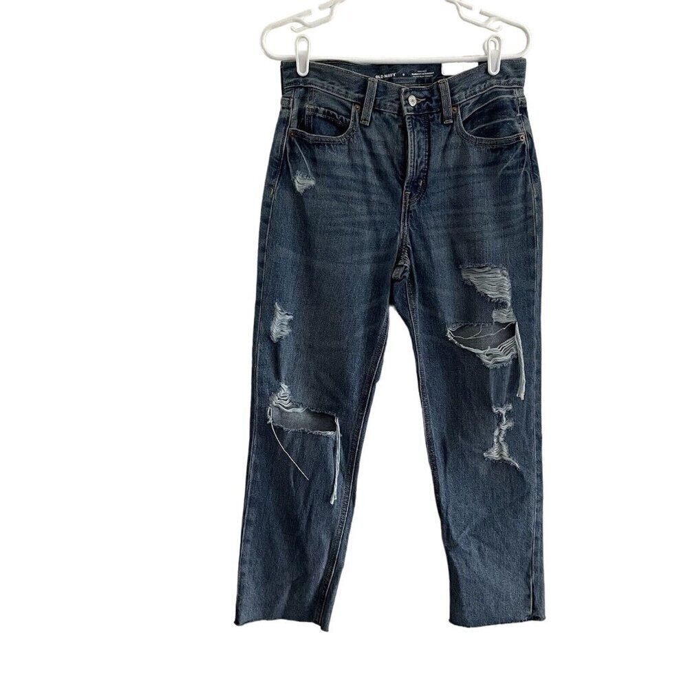 Old Navy Wmn 0 Blue Med Wash High Rise Slouchy Straight Button Fly Jeans NWT